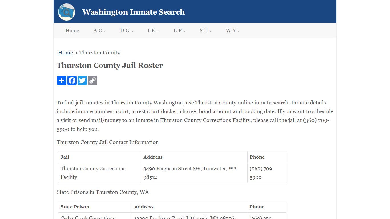 Thurston County Jail Roster - Washington Inmate Search